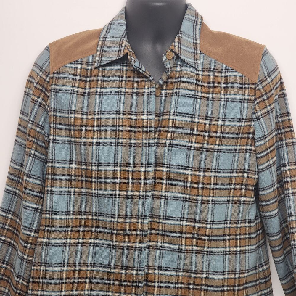 Plaid Flannel Shacket Western Shirt Norton McNaughton Petite Large Jacket Pocket